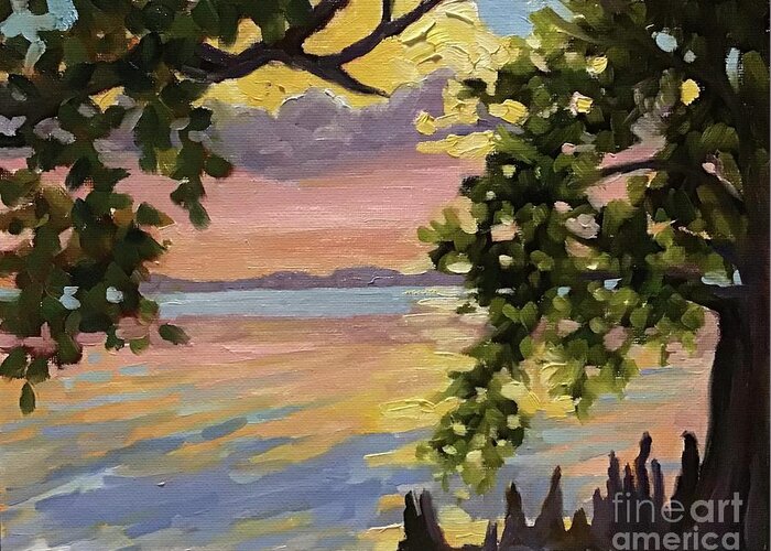 Sunset Greeting Card featuring the painting Bay Drive Sunset by Anne Marie Brown