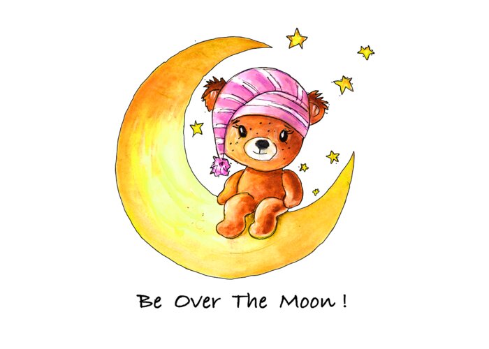 Bear Greeting Card featuring the painting Be Over The Moon by Miki De Goodaboom