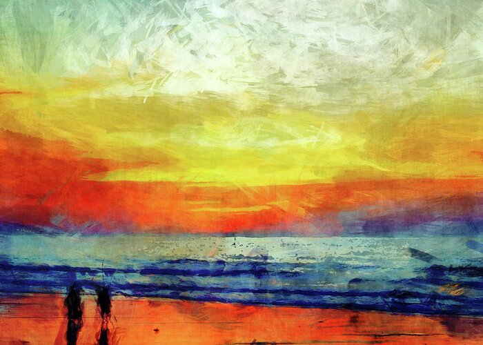 Beach Greeting Card featuring the digital art Beach At Sunset by Phil Perkins