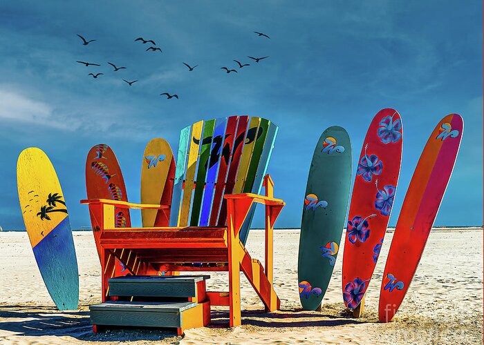 Boardwalk Greeting Card featuring the photograph Beach Boards and Chair by Nick Zelinsky Jr