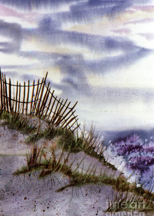 Wave Painting Greeting Card featuring the painting OBX Beach Fence on National Seashore by Catherine Ludwig Donleycott