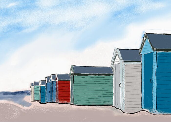 Beach Greeting Card featuring the digital art Beach Huts by John Mckenzie