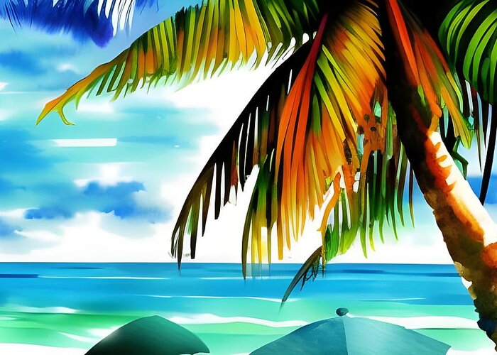 Beach Greeting Card featuring the digital art Beach Palm by Katrina Gunn