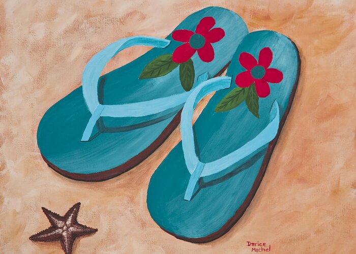 Landscape Greeting Card featuring the painting Beach Sandals 2 by Darice Machel McGuire