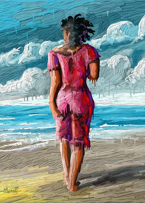 Angelina Jolie Greeting Card featuring the painting Beach Walk by Anthony Mwangi