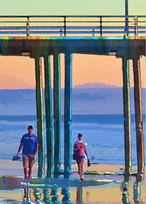 Pismo Beach Greeting Card featuring the mixed media Beach Walk Pismo Pier by Lynee Sapere