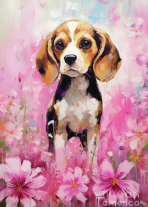 Beagle Greeting Card featuring the painting Beagle In The Daisies by Tina LeCour