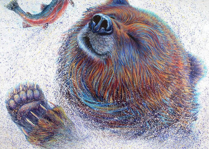 Bear Greeting Card featuring the painting Bear Creek Buds by Teshia Art