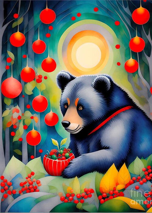 Abstract Greeting Card featuring the digital art Bear Eating Berries In The Forest - 1 by Philip Preston