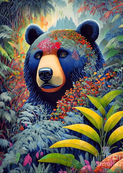 Abstract Greeting Card featuring the digital art Bear In The Forest - 6SD by Philip Preston