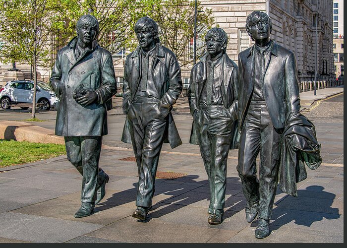  Greeting Card featuring the photograph Beatles in Bronze, Liverpool by Marcy Wielfaert