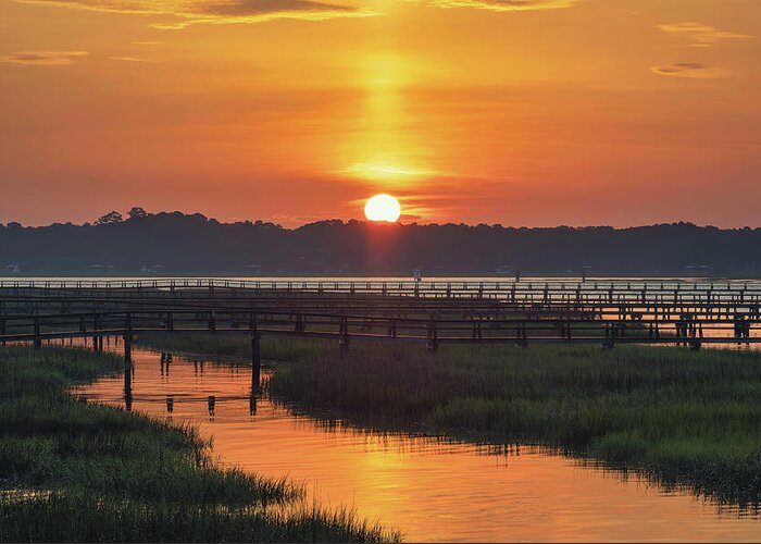 Beaufort Greeting Card featuring the photograph Beaufort South Carolina Sunrise Over the Marshland and Docks by Kim Seng