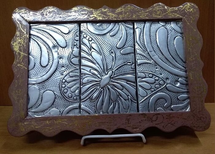 Beautiful Aesthetic Butterfly Metal Enbossing Art Aluminium Foil Art Pewter  Art Metal Mosaic Ornate Greeting Card by Mounir Khalfouf