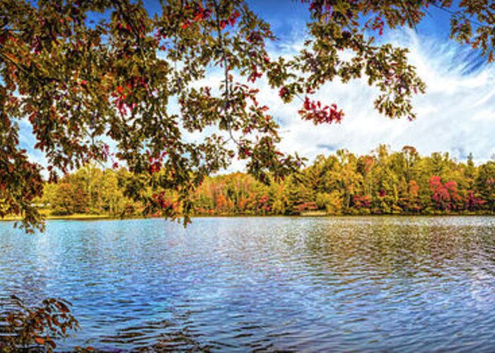 Panorama Greeting Card featuring the photograph Beautiful Autumn Lake at Indian Boundary Painting by Debra and Dave Vanderlaan