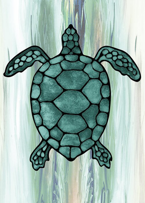 Green Greeting Card featuring the painting Beautiful Giant Turtle In Teal Blue Sea by Irina Sztukowski