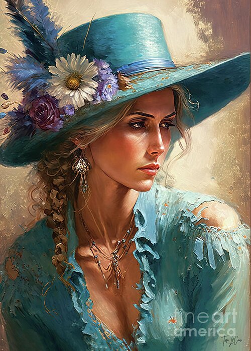 Cowgirl Greeting Card featuring the painting Beautiful In Blue by Tina LeCour
