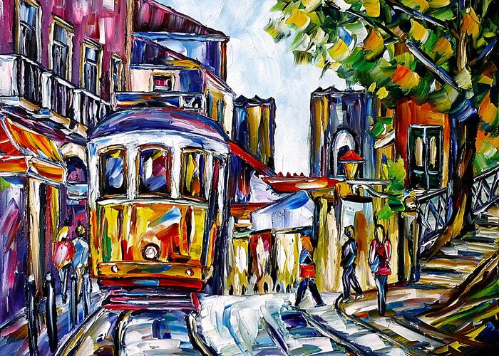 People In The City Greeting Card featuring the painting Beautiful Lisbon by Mirek Kuzniar