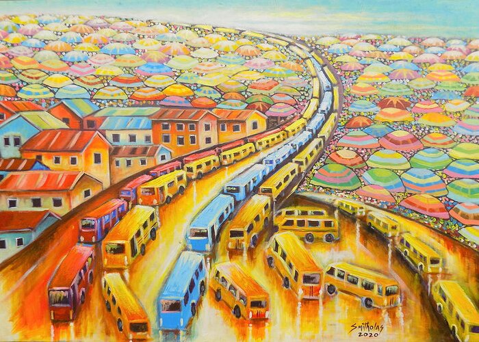 Living Room Greeting Card featuring the painting Beauty of Lagos Nigeria by Olaoluwa Smith