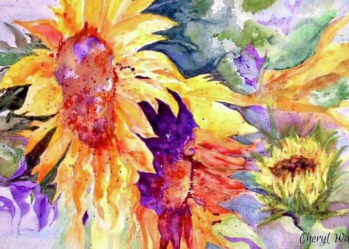 Sunflower Greeting Card featuring the painting Because He Lives by Cheryl Wallace