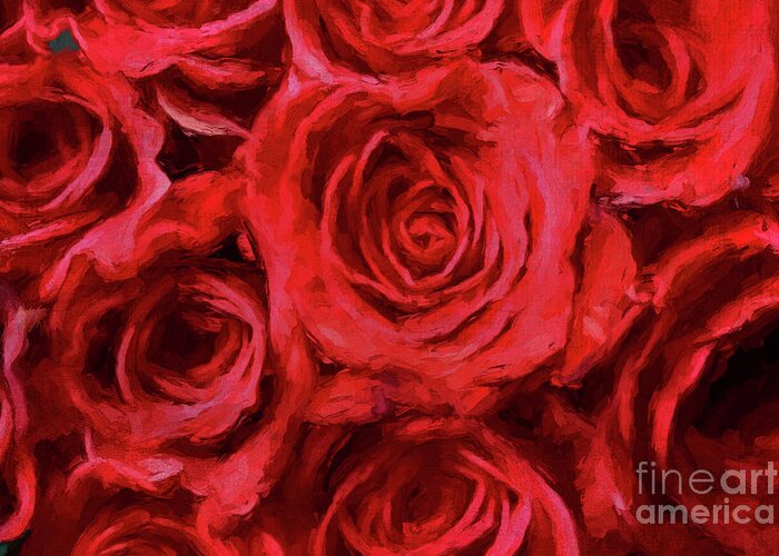 Red Roses Greeting Card featuring the digital art Bed of Roses by Jayne Carney