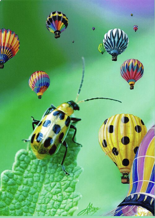 Hot Air Balloon Greeting Card featuring the painting Beetlemania by April Zaidi