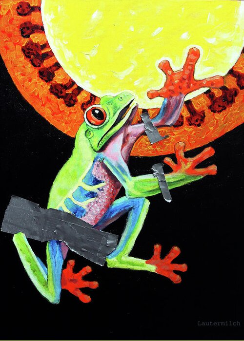 Frog Greeting Card featuring the painting Begging for Help by John Lautermilch
