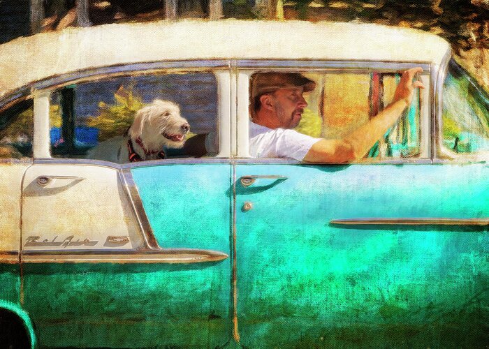Our Town Greeting Card featuring the photograph Bel-Air Window Dog and Master by Craig J Satterlee