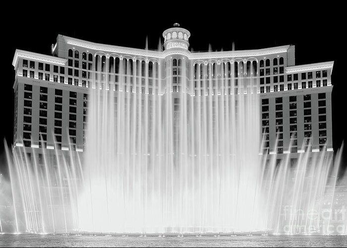 Bellagio Greeting Card featuring the photograph Bellagio Fountains Perfect Symmetry Black and White by Aloha Art