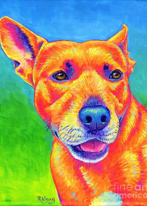 Dog Greeting Card featuring the painting Fluorescent Orange Dog by Rebecca Wang