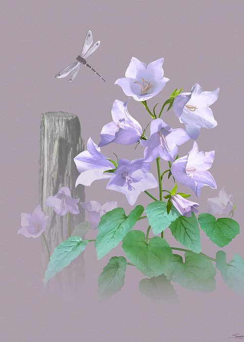 Flowers Greeting Card featuring the digital art Bellflowers by Fence Post by M Spadecaller