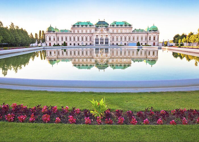 Vienna Greeting Card featuring the photograph Belvedere park in Vienna water reflection view by Brch Photography