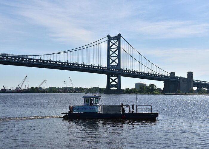 Bridge Greeting Card featuring the photograph Ben Franklin Bridge over the Delaware River by Mark Stout