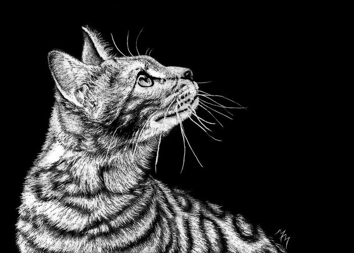 Cat Greeting Card featuring the painting Bengal by Monique Morin Matson
