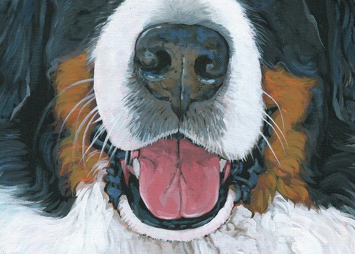 Bernese Mountain Dog Greeting Card featuring the painting Bernese Mountain Dog Mask 2 by Nadi Spencer