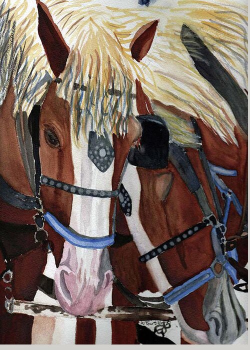 Watercolor Of Horses Greeting Card featuring the painting Best Friends by Mishelle Tourtillott