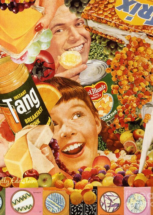 Collage Greeting Card featuring the mixed media Fun Filled Food by Sally Edelstein