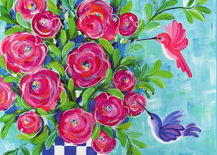 Hummingbird Greeting Card featuring the painting Better Together by Beth Ann Scott