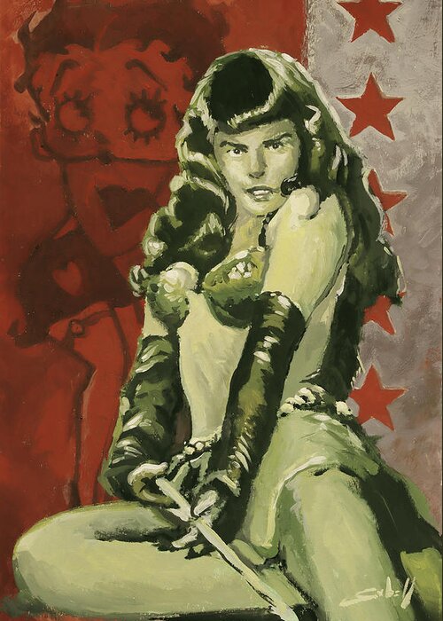 Bettie Page Greeting Card featuring the painting Bettie and Betty by Sv Bell