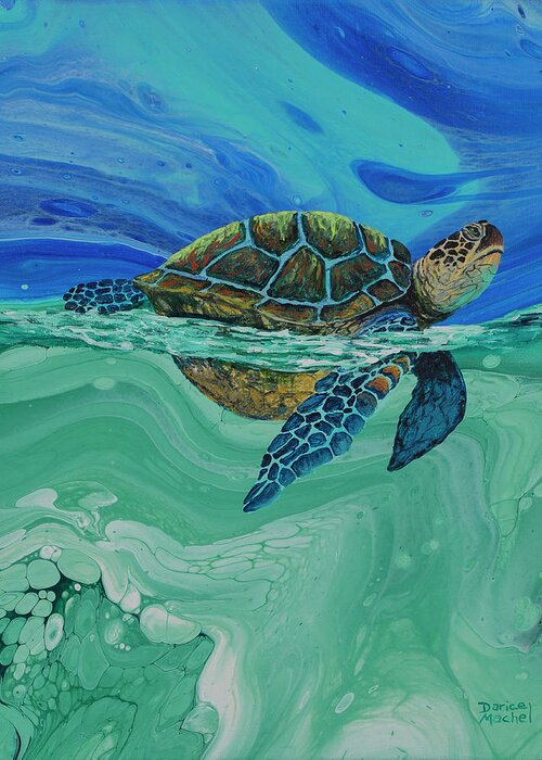 Honu Greeting Card featuring the painting Between Heaven and the Sea by Darice Machel McGuire