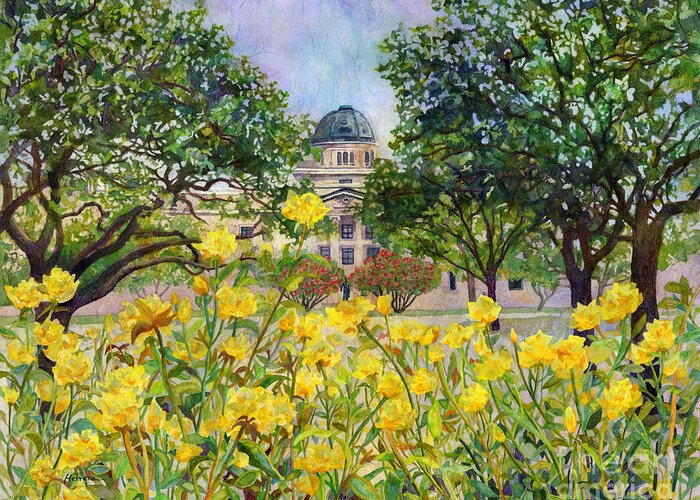 Tamu Greeting Card featuring the painting Beyond Rose Garden by Hailey E Herrera