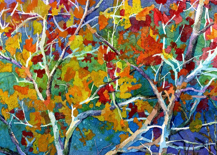Trees Greeting Card featuring the painting Beyond the Woods - Orange by Hailey E Herrera