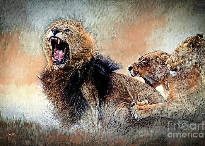 Lions Greeting Card featuring the mixed media Bickering Three by DB Hayes