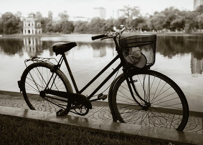 Bicycle Greeting Card featuring the photograph Bicycle by Hoan Kiem Lake by Dave Bowman