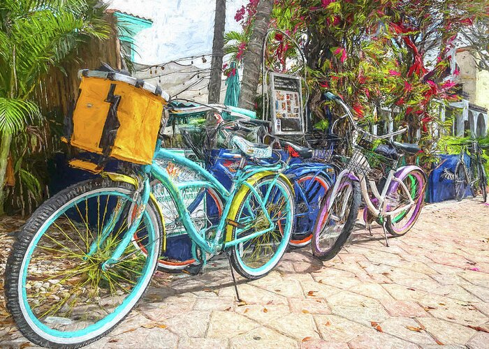 Florida Greeting Card featuring the photograph Bicycles at the Bakery Painting by Debra and Dave Vanderlaan