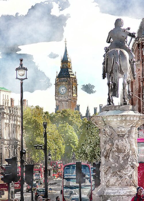 Big Ben Greeting Card featuring the digital art Big Ben and King George by SnapHappy Photos