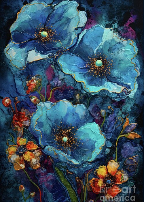 Poppy Greeting Card featuring the painting Big Blue Poppies by Tina LeCour