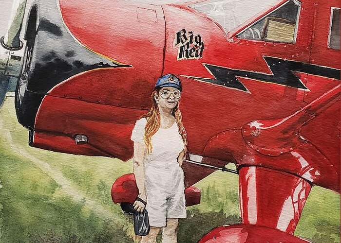 Redhead Greeting Card featuring the painting Big Reds at the Airshow by Merana Cadorette