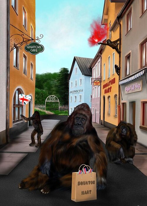 Bigfoot Art Greeting Card featuring the painting Bigfoots Big Day Out by Mark Taylor