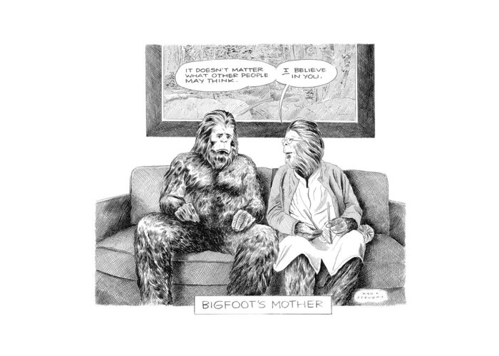 Captionless Greeting Card featuring the drawing Bigfoot's Mother by Karl Stevens