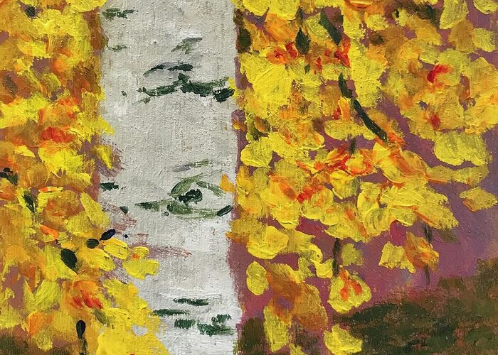 Birch Greeting Card featuring the painting Birch #1 by Milly Tseng